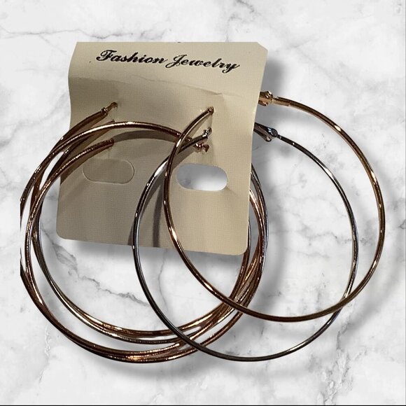 Set Of 6 Fashion Jewelry Gold & Silver Tone Hoop Earrings for Women - Picture 6 of 10